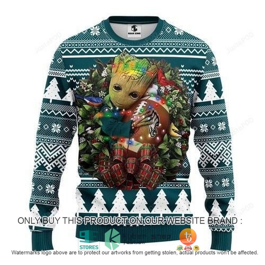 nfl philadelphia eagles groot hug ugly christmas sweater 1 95895
