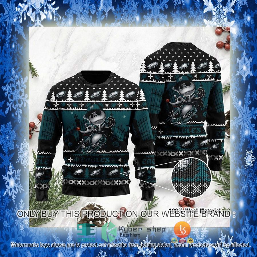 NEW Philadelphia Eagles Jack Skellington Halloween Holiday Party Sweatshirt 3 nfl philadelphia eagles jack skellington halloween holiday party ugly christmas sweater 3 69348