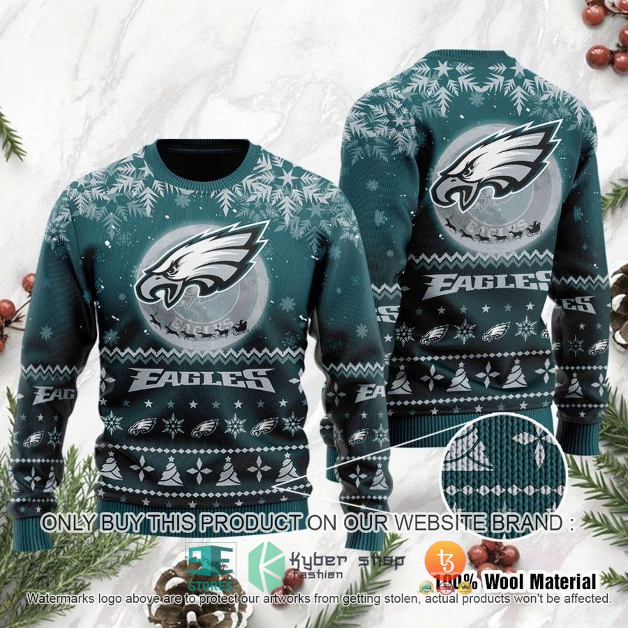 nfl philadelphia eagles santa claus in the moon ugly christmas sweater 1 86753