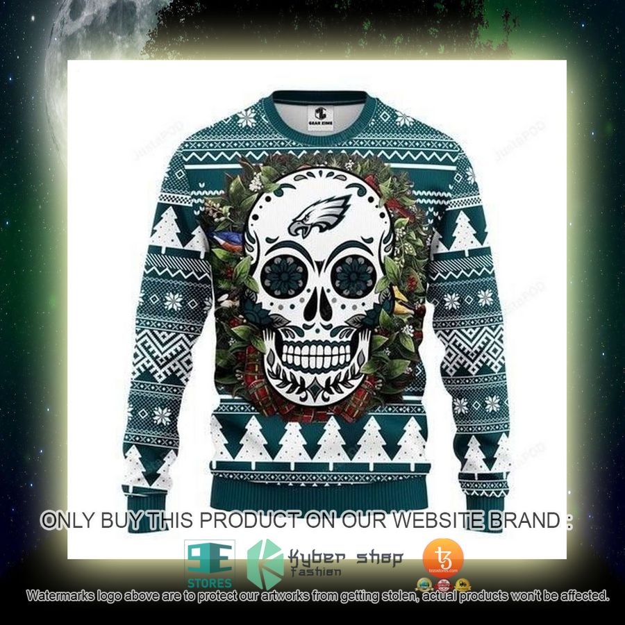NEW Philadelphia Eagles Skull Flower Sweatshirt 4 nfl philadelphia eagles skull flower ugly christmas sweater 4 51108