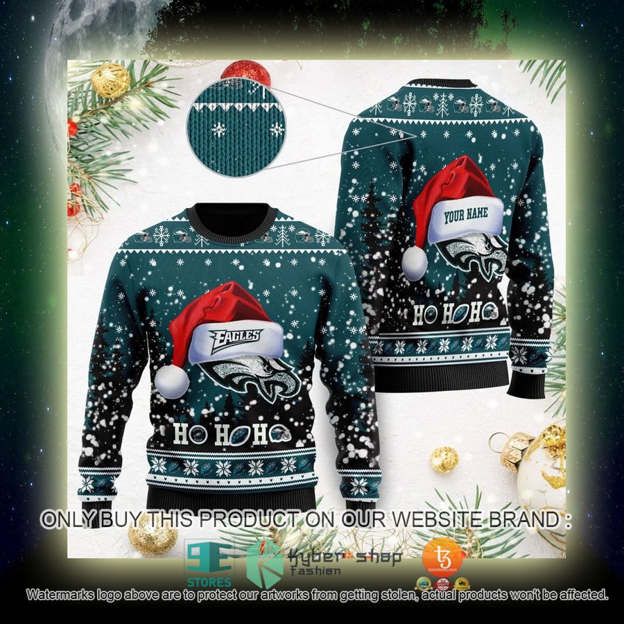NEW Philadelphia Eagles Symbol Wearing Santa Claus Hat Ho Ho Ho Sweatshirt 4 nfl philadelphia eagles symbol wearing santa claus hat ho ho ho ugly christmas sweater 4 85794