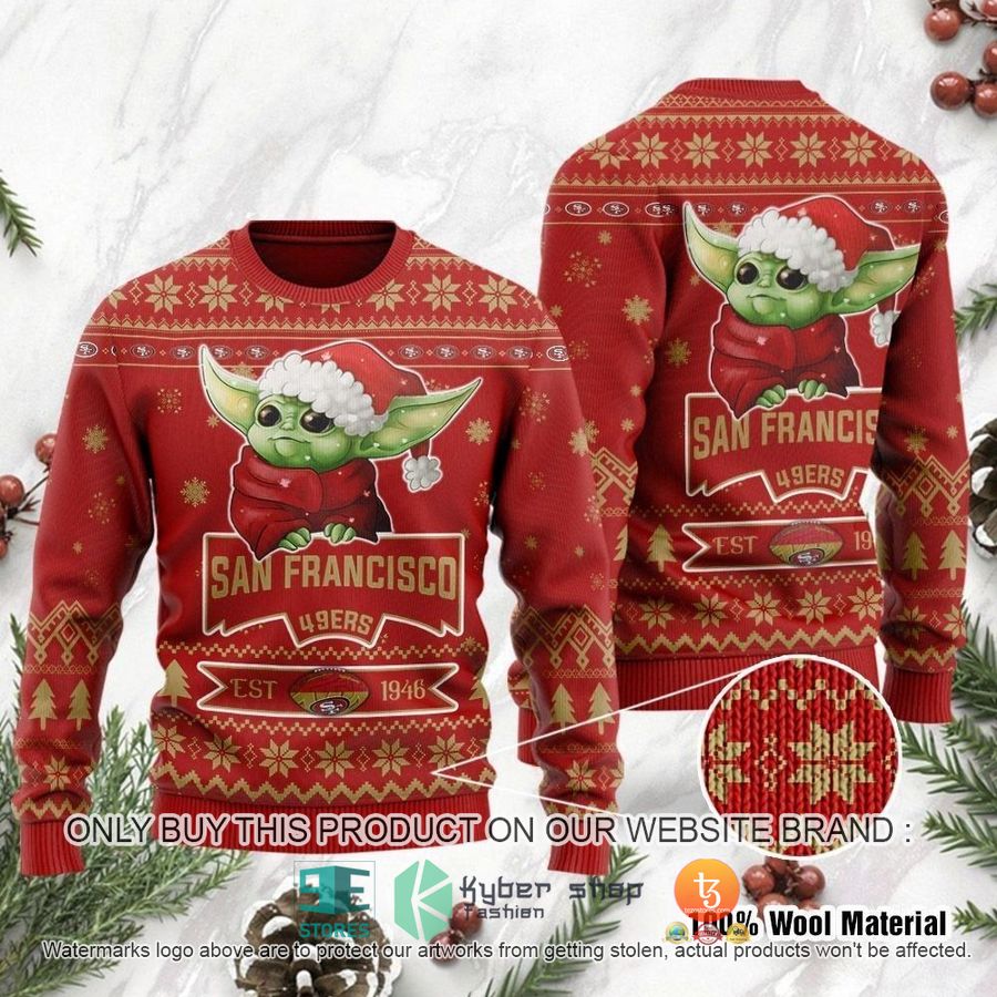 nfl san francisco 49ers cute baby yoda grogu ugly christmas sweater 1 53766
