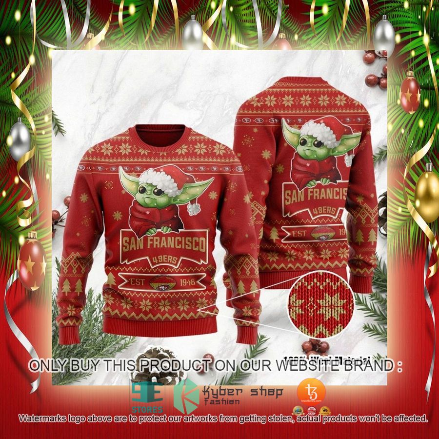 NEW San Francisco 49ers Cute Baby Yoda Grogu Sweatshirt 2 nfl san francisco 49ers cute baby yoda grogu ugly christmas sweater 2 749