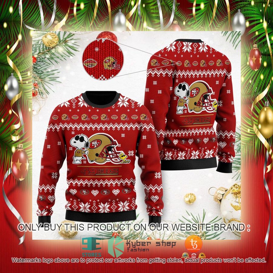 NEW San Francisco 49ers Cute The Snoopy Show Football Helmet Sweatshirt 2 nfl san francisco 49ers cute the snoopy show football helmet ugly christmas sweater 2 21945