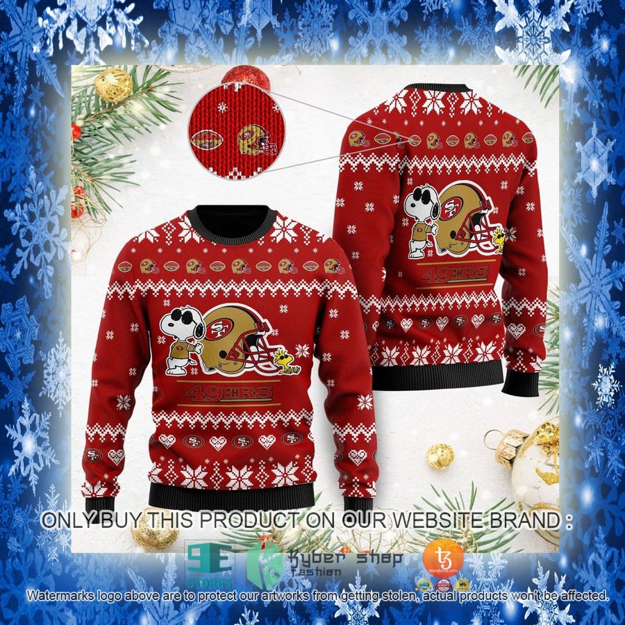 NEW San Francisco 49ers Cute The Snoopy Show Football Helmet Sweatshirt 3 nfl san francisco 49ers cute the snoopy show football helmet ugly christmas sweater 3 82600