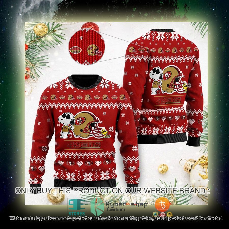 NEW San Francisco 49ers Cute The Snoopy Show Football Helmet Sweatshirt 4 nfl san francisco 49ers cute the snoopy show football helmet ugly christmas sweater 4 46771