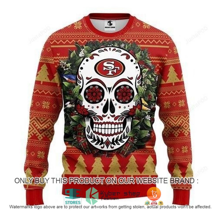 nfl san francisco 49ers skull flower ugly christmas sweater 1 37599