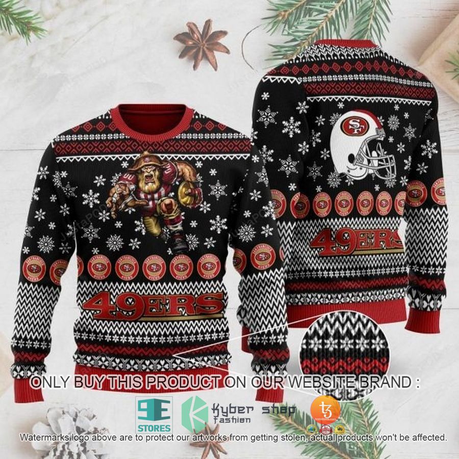 nfl san francisco 49ers sports football team with sourdough sam the mascot ugly christmas sweater 1 83211