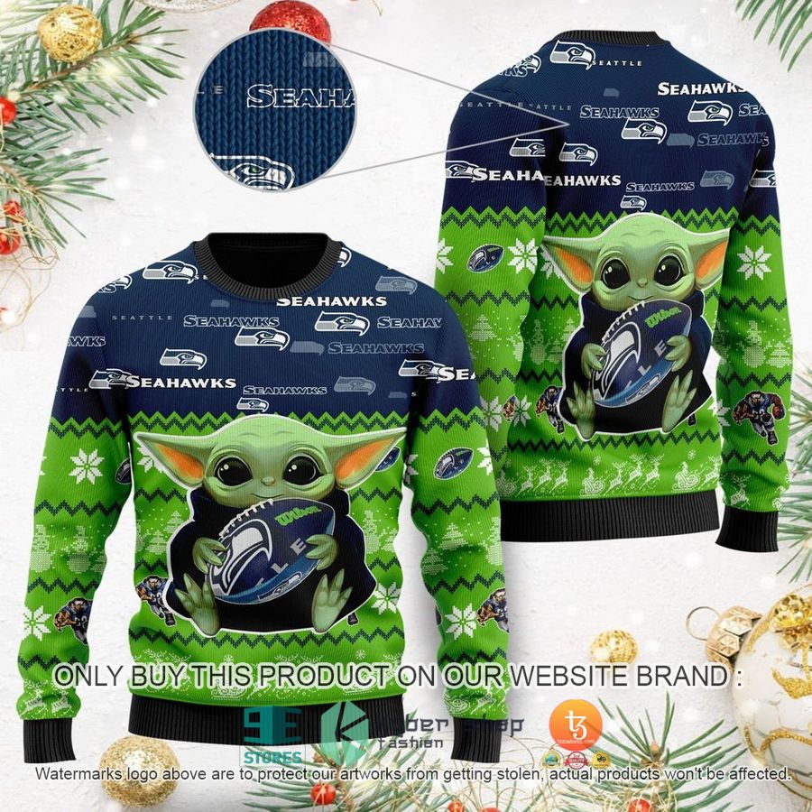 NEW Seattle Seahawks Baby Yoda Sweatshirt 9 nfl seattle seahawks baby yoda ugly christmas sweater 1 64408