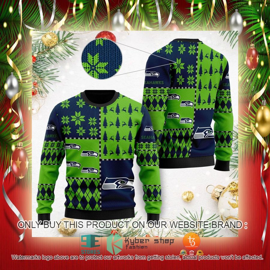 NEW Seattle Seahawks blue green Sweatshirt 2 nfl seattle seahawks blue green ugly christmas sweater 2 68897