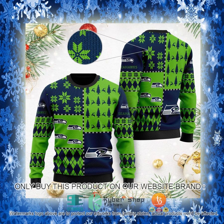 NEW Seattle Seahawks blue green Sweatshirt 3 nfl seattle seahawks blue green ugly christmas sweater 3 84497