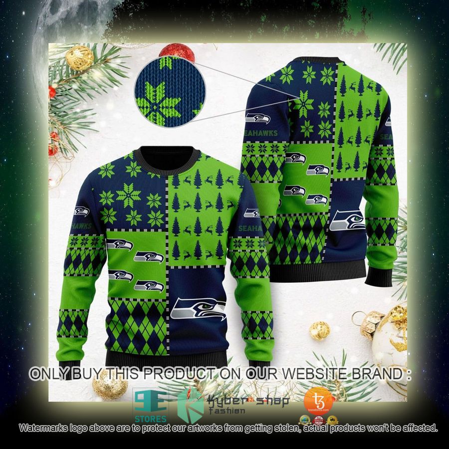 NEW Seattle Seahawks blue green Sweatshirt 4 nfl seattle seahawks blue green ugly christmas sweater 4 99934