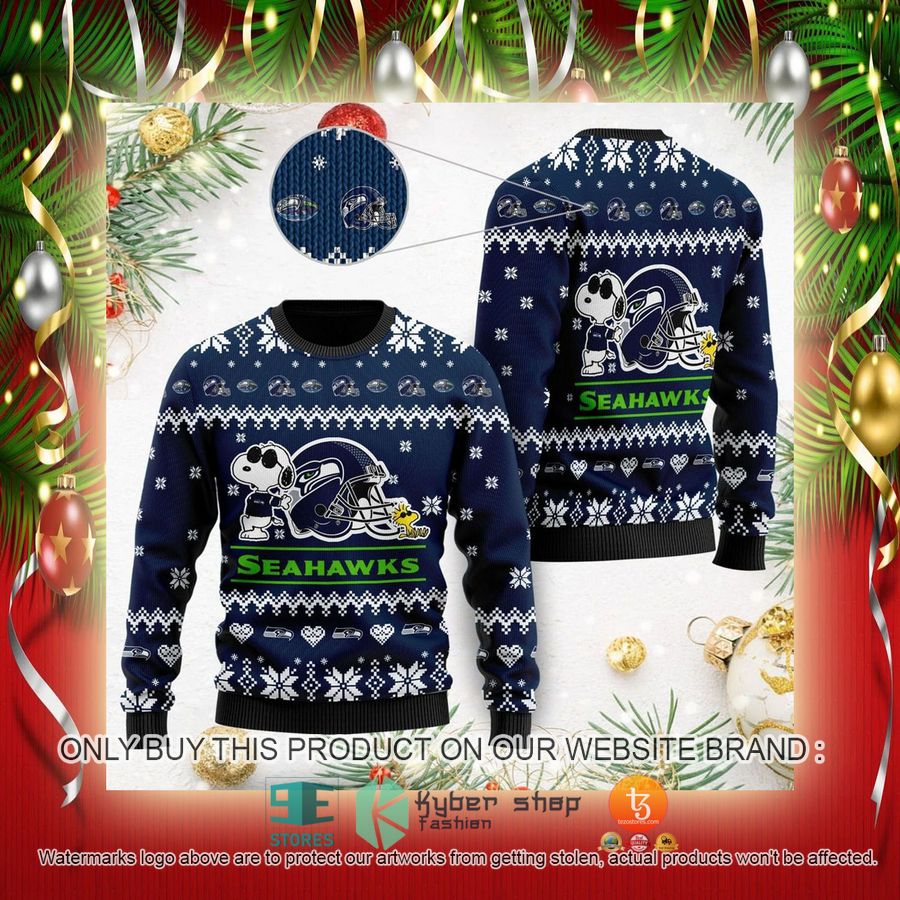 NEW Seattle Seahawks Cute The Snoopy Show Football Helmet Sweatshirts 2 nfl seattle seahawks cute the snoopy show football helmet ugly christmas sweaters 2 27224
