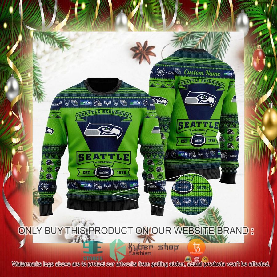 NEW Seattle Seahawks Est 1976 green Sweatshirt 2 nfl seattle seahawks est 1976 green ugly christmas sweater 2 42698