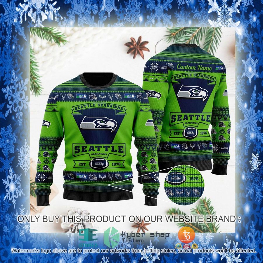 NEW Seattle Seahawks Est 1976 green Sweatshirt 3 nfl seattle seahawks est 1976 green ugly christmas sweater 3 18915