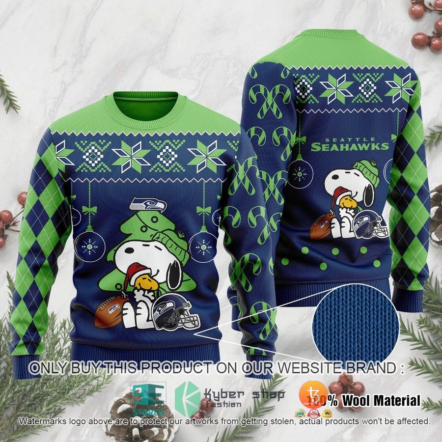 nfl seattle seahawks funny charlie brown peanuts snoopy ugly christmas sweater 1 63484
