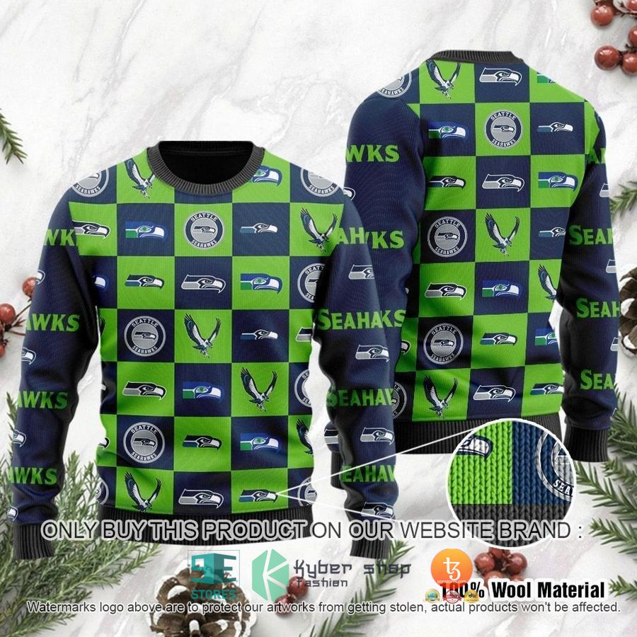 nfl seattle seahawks logo checkered flannel design ugly christmas sweater 1 63416