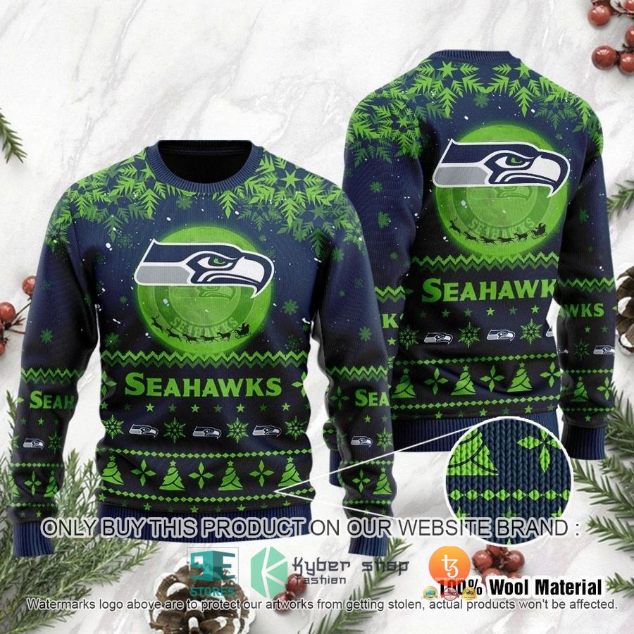 NEW Seattle Seahawks Santa Claus In The Moon Sweatshirt 9 nfl seattle seahawks santa claus in the moon ugly christmas sweater 1 48495