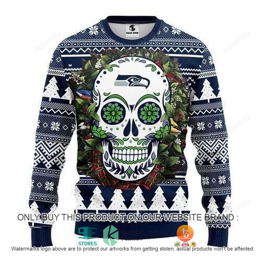 nfl seattle seahawks skull flower ugly christmas sweater 1 16454