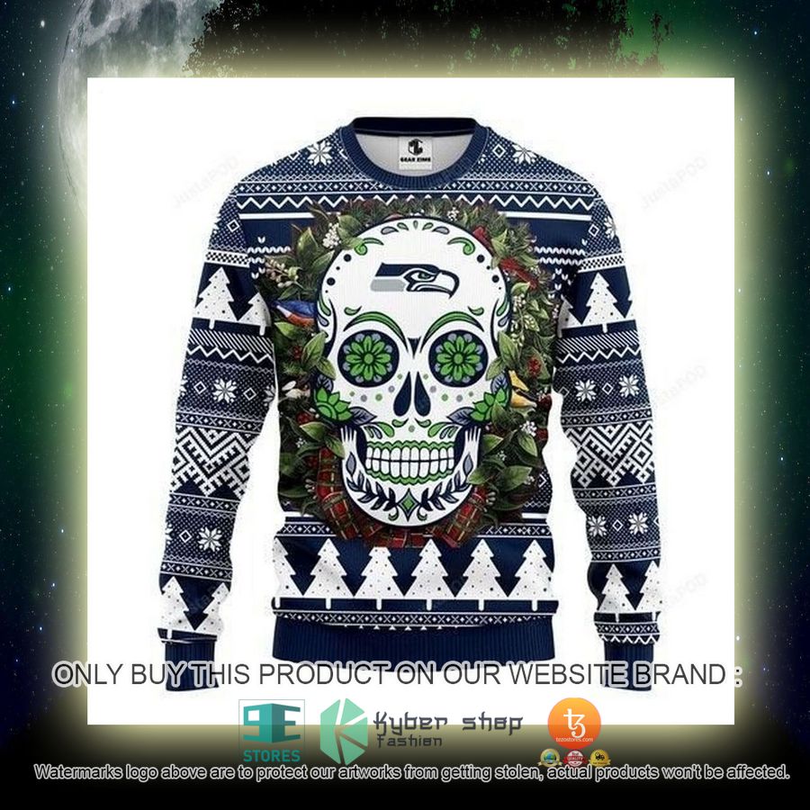 NEW Seattle Seahawks Skull Flower Sweatshirt 4 nfl seattle seahawks skull flower ugly christmas sweater 4 7061