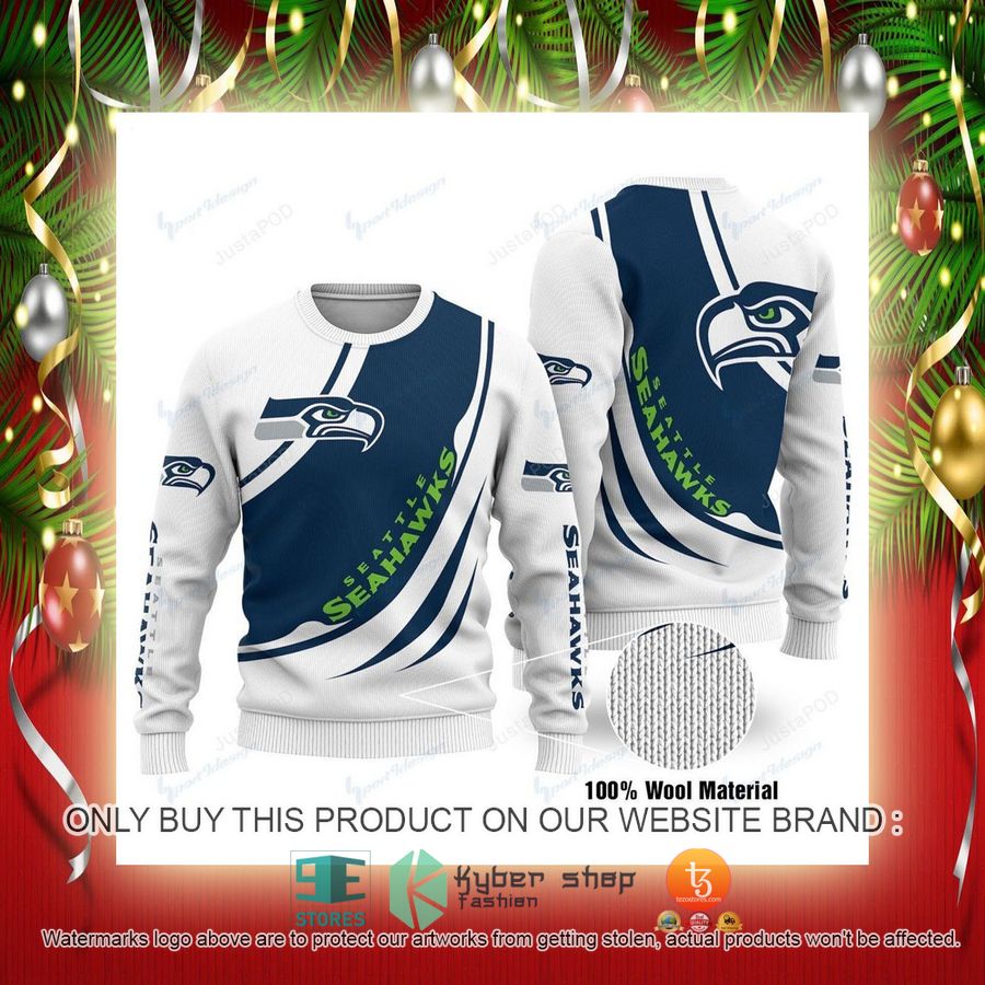 NEW Seattle Seahawks white blue Sweatshirt 2 nfl seattle seahawks white blue ugly christmas sweater 2 89846