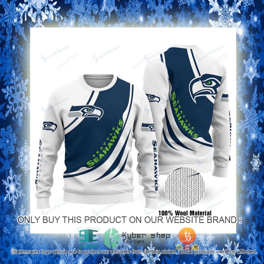 NEW Seattle Seahawks white blue Sweatshirt 3 nfl seattle seahawks white blue ugly christmas sweater 3 40608