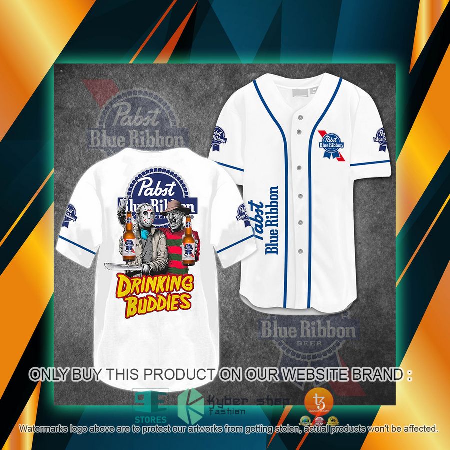 NEW Pabst Blue Ribbon Jason Voorhees Freddy Krueger Drinking Buddies Baseball Shirt 6 pabst blue ribbon jason voorhees freddy krueger drinking buddies baseball jersey 1 71871