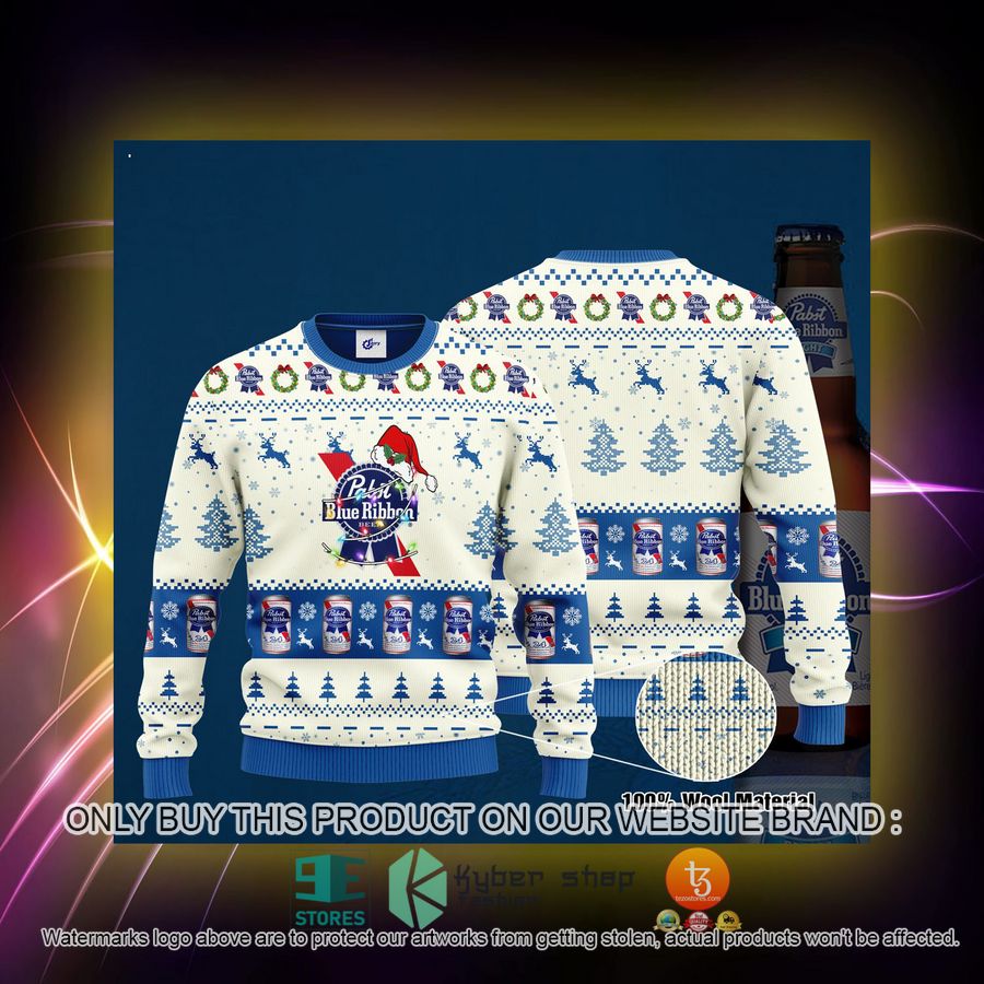 HOT Pabst Blue Ribbon Santa Hat Christmas Christmas Sweater 2 pabst blue ribbon santa hat christmas ugly christmas sweater 2 70479