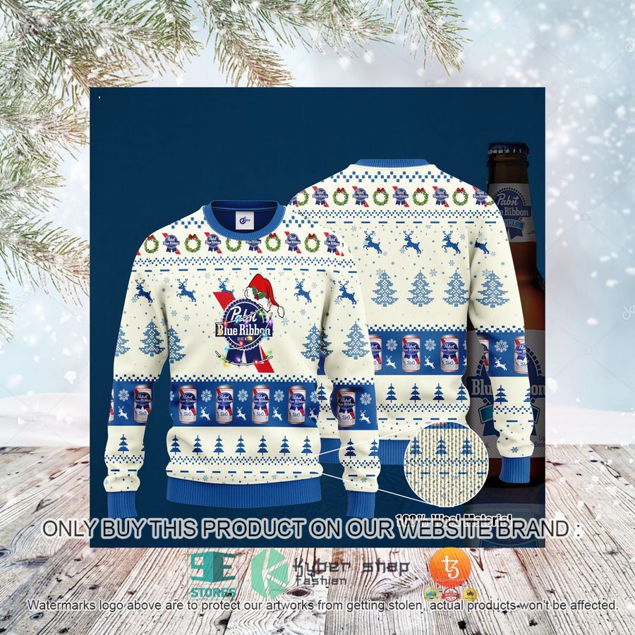 HOT Pabst Blue Ribbon Santa Hat Christmas Christmas Sweater 3 pabst blue ribbon santa hat christmas ugly christmas sweater 3 85308