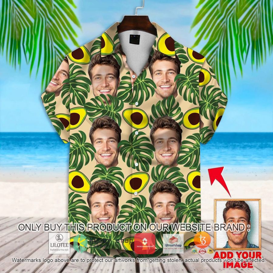 personalized avocado leaves pattern lemon zest color custom photo hawaiian shirt 1 97241