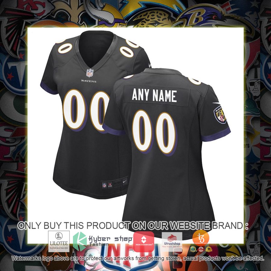 personalized baltimore ravens nike womens alternate black football jersey 1 9626