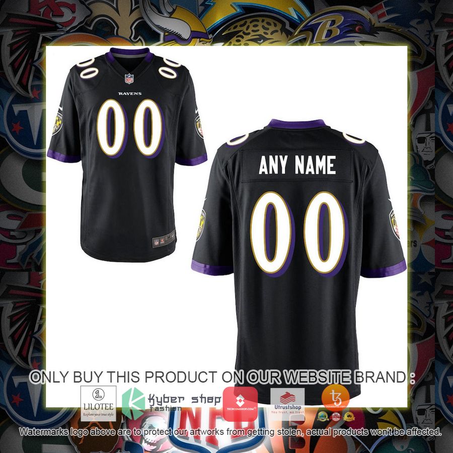 personalized baltimore ravens nike youth game black football jersey 1 36802