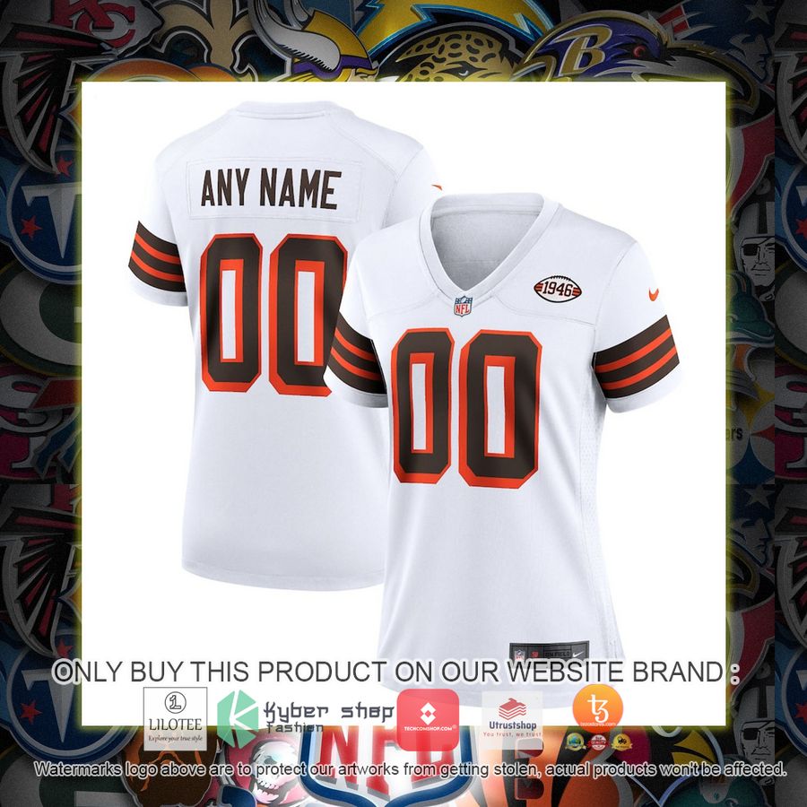 HOT Cleveland Browns Nike Women's 1946 Collection Alternate White Personalized Football Jersey 5 personalized cleveland browns nike womens 1946 collection alternate white football jersey 1 27274