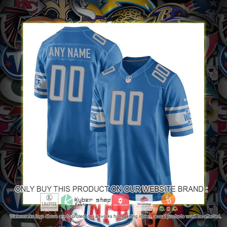 personalized detroit lions nike youth team color game blue football jersey 1 65688