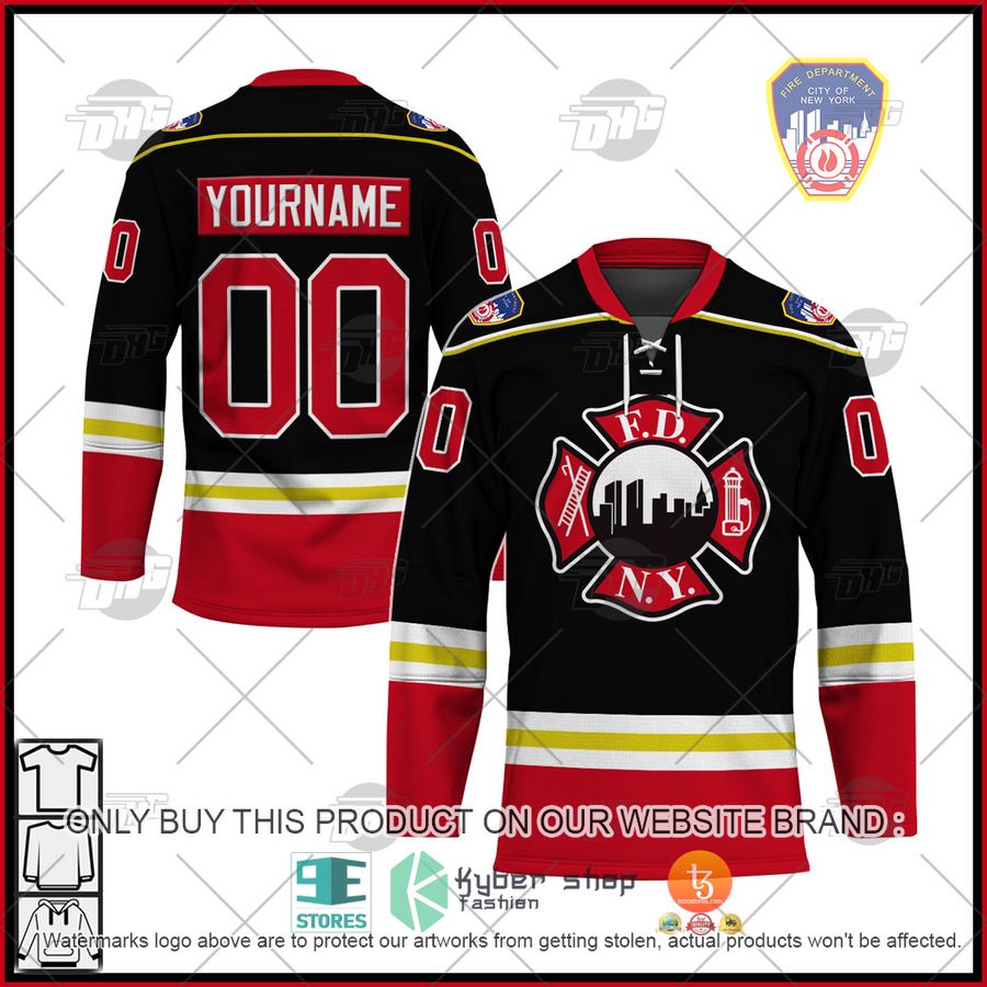 personalized fdny fire department new york maltese cross black hockey jersey 1 3458