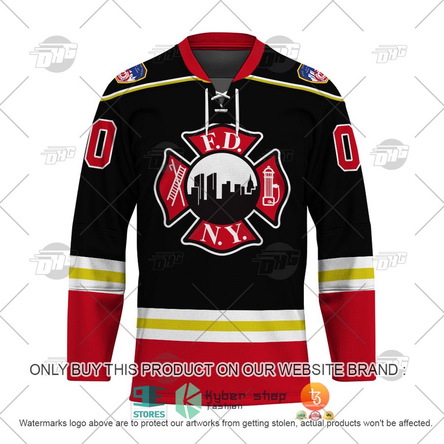 NEW FDNY Fire Department New York Maltese Cross Black Custom Name Hockey Jersey 2 personalized fdny fire department new york maltese cross black hockey jersey 2 50531