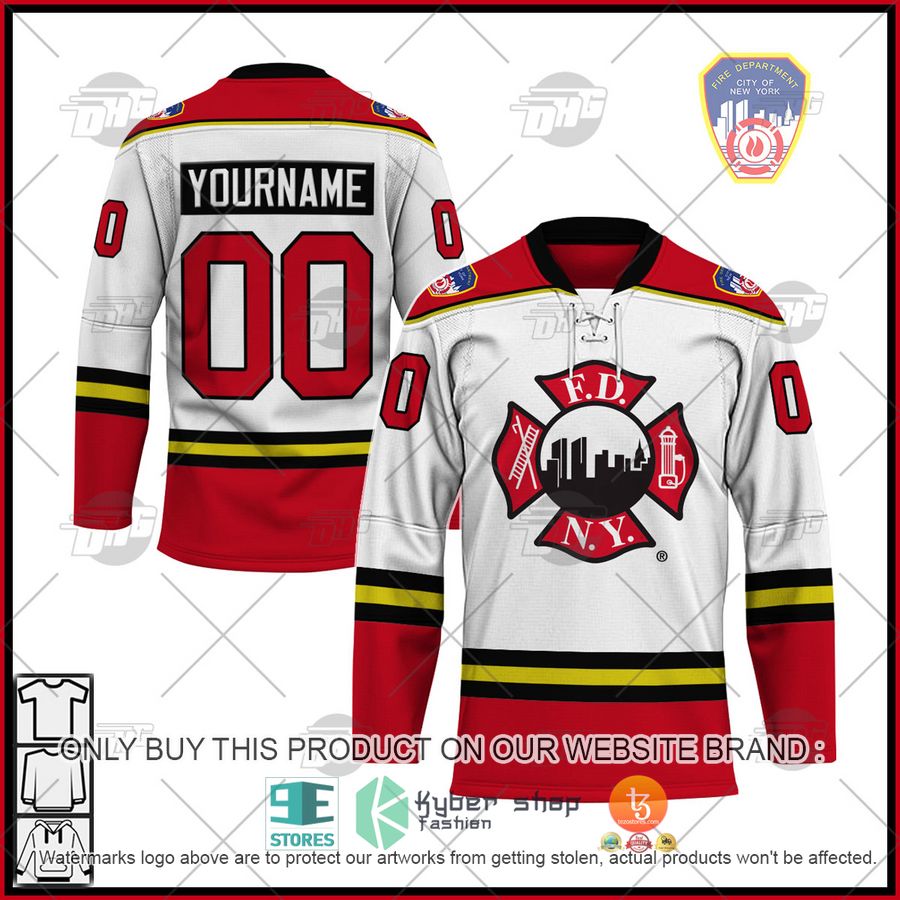NEW FDNY Fire Department New York Maltese Cross White Custom Name Hockey Jersey 7 personalized fdny fire department new york maltese cross white hockey jersey 1 79843
