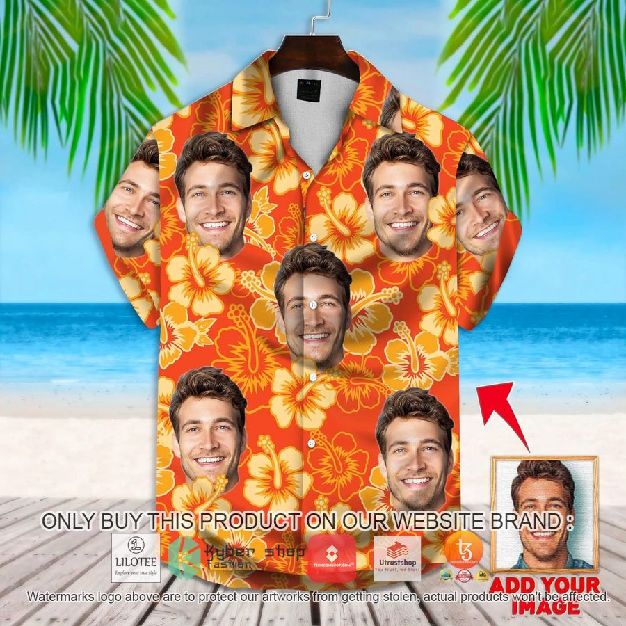 personalized flower pattern orange color custom photo hawaiian shirt 1 7534