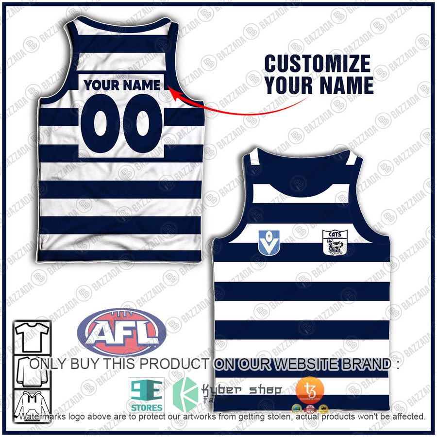 personalized geelong cats football club vintage retro afl stripe blue white tank top 1 59734