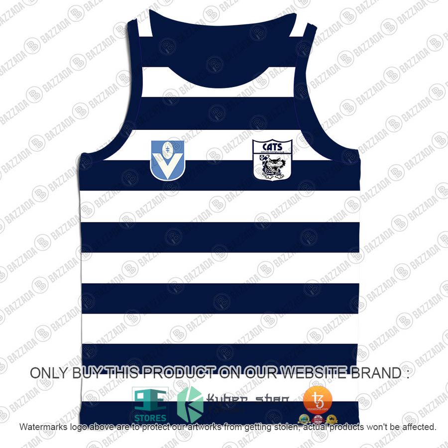 personalized geelong cats football club vintage retro afl stripe blue white tank top 2 59806