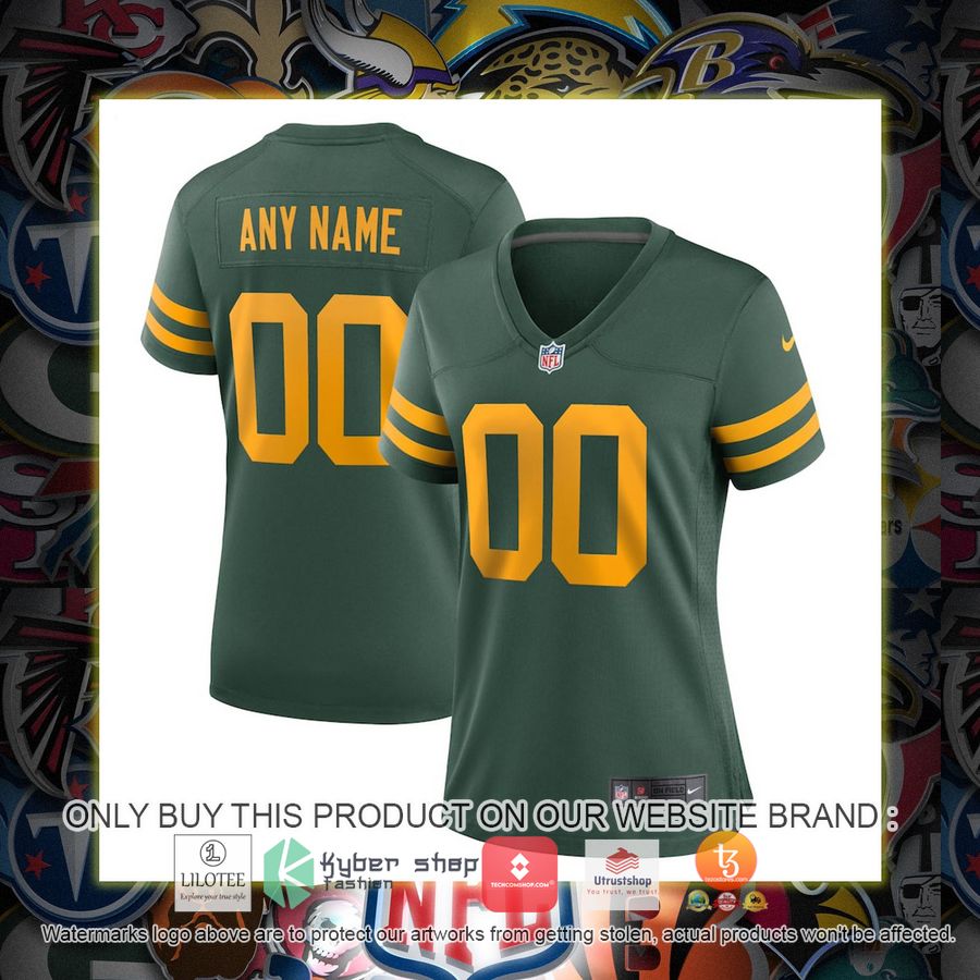 personalized green bay packers nike womens alternate green football jersey 1 88369