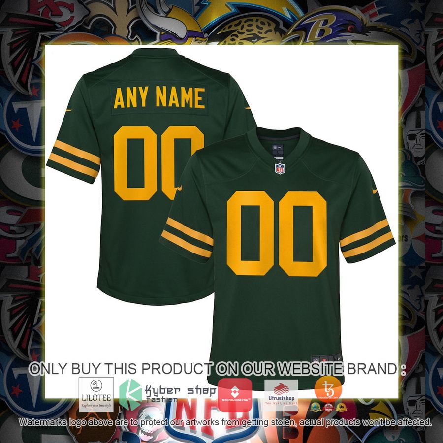 personalized green bay packers nike youth alternate green football jersey 1 63177