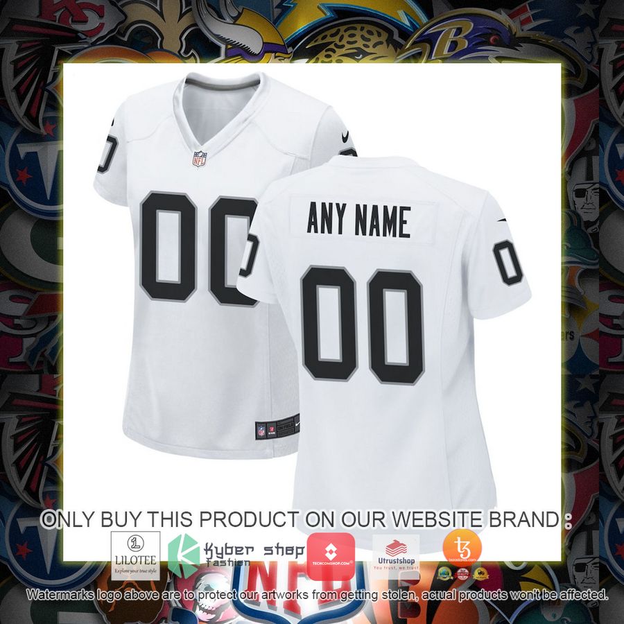 HOT Las Vegas Raiders Nike Women's White Personalized Football Jersey 1 personalized las vegas raiders nike womens white football jersey 1 54413