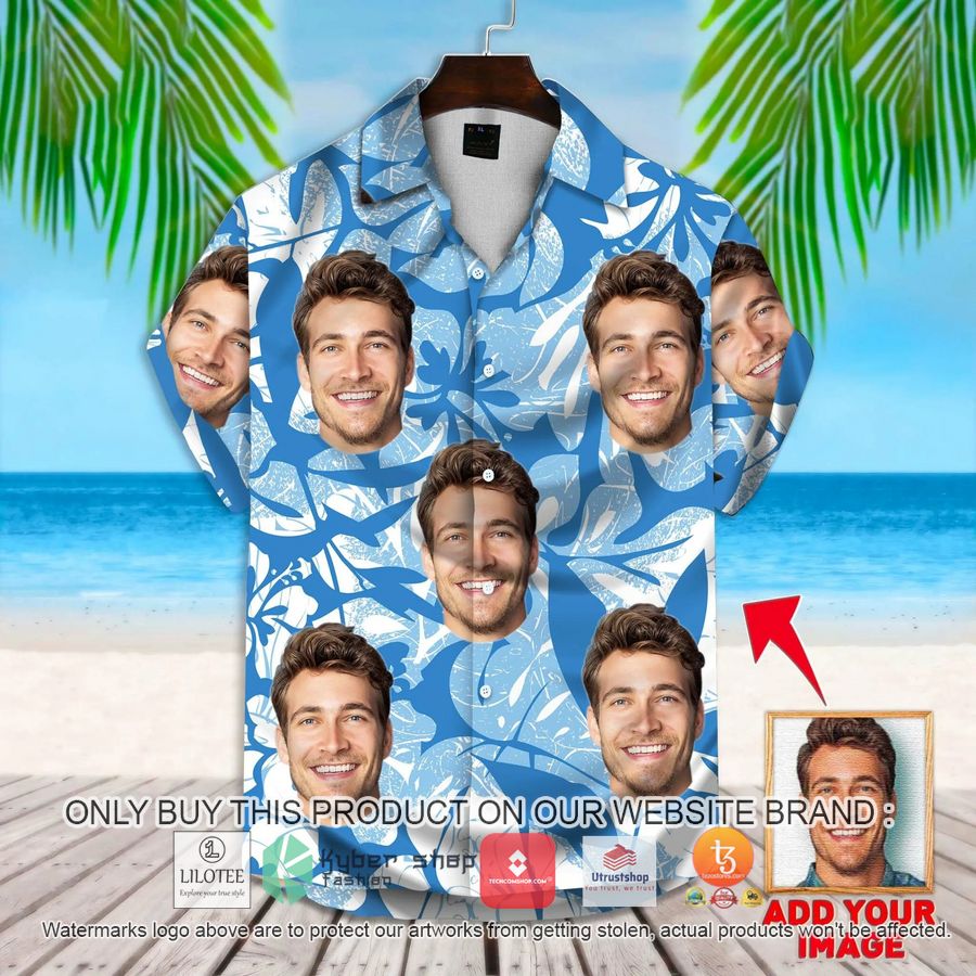 personalized leaves flowers pattern blue color custom photo hawaiian shirt 1 97120