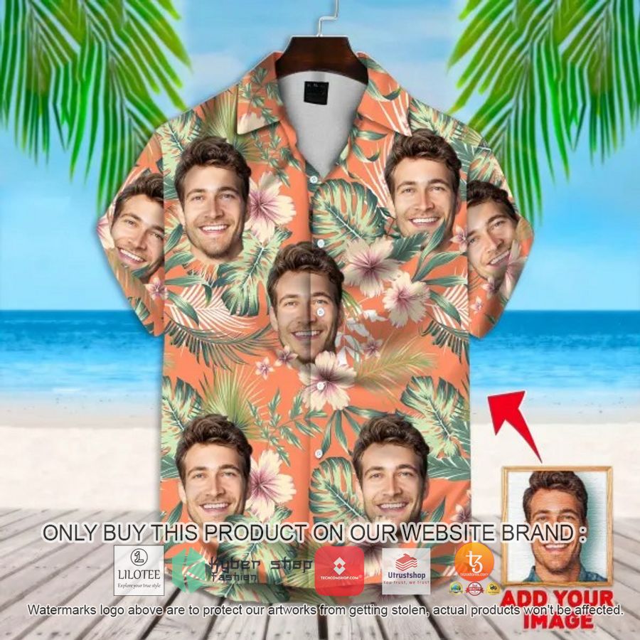 personalized leaves flowers pattern carrot color custom photo hawaiian shirt 1 85042
