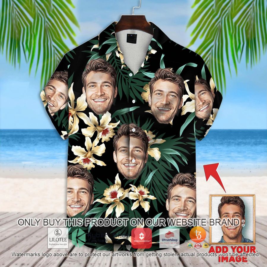 personalized leaves flowers pattern dark green color custom photo hawaiian shirt 1 44330