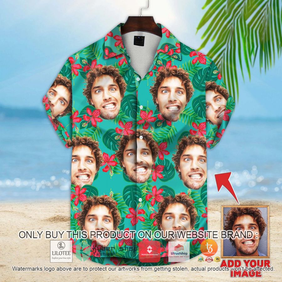 personalized leaves flowers pattern mint color custom photo hawaiian shirt 1 17793