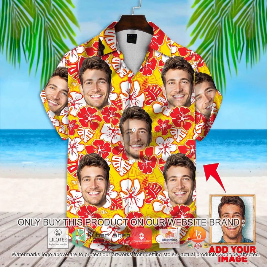 personalized leaves flowers pattern yellow color custom photo hawaiian shirt 1 71372