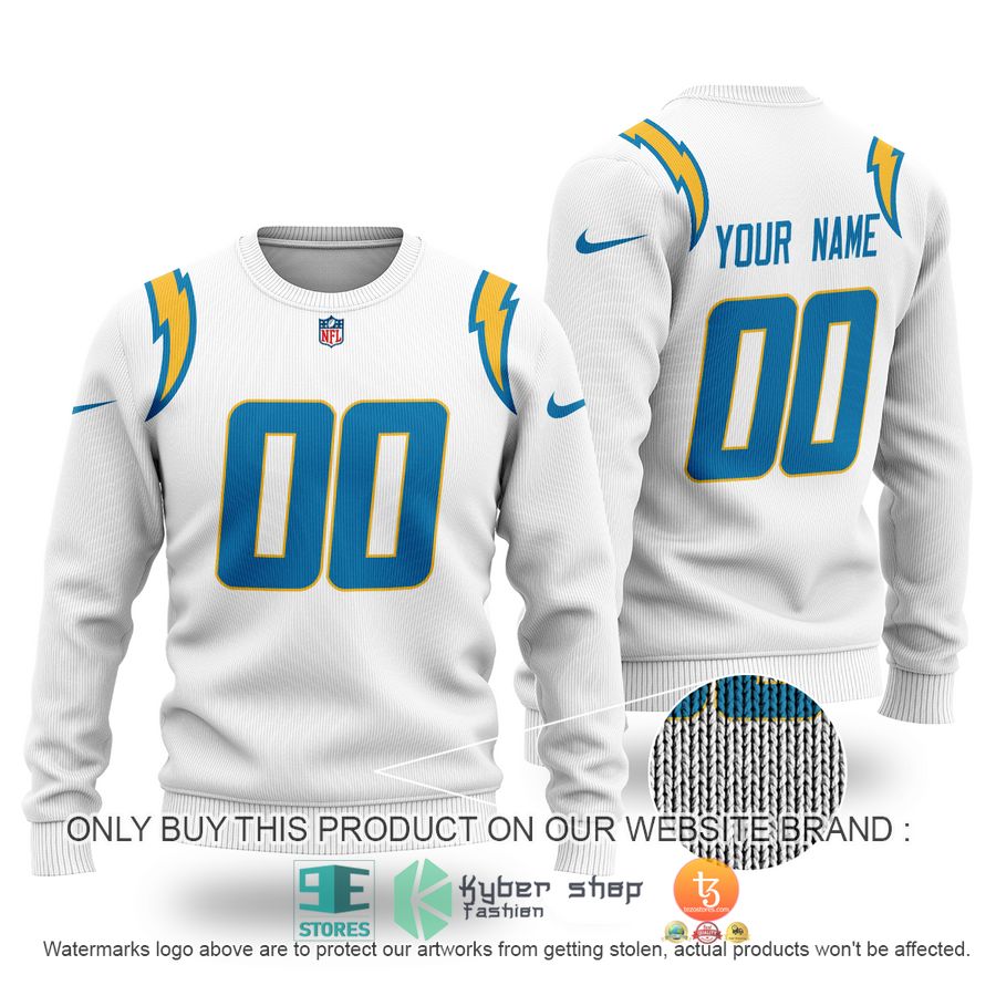 NEW Los Angeles Chargers white Custom Name Sweater 2 personalized los angeles chargers nfl white sweater 1 48632