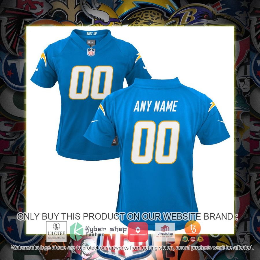 personalized los angeles chargers nike youth powder blue football jersey 1 27140